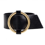 Women Leather Belt Bracelet Punk Cool Round Wide Bangle Cuff Wristband Black