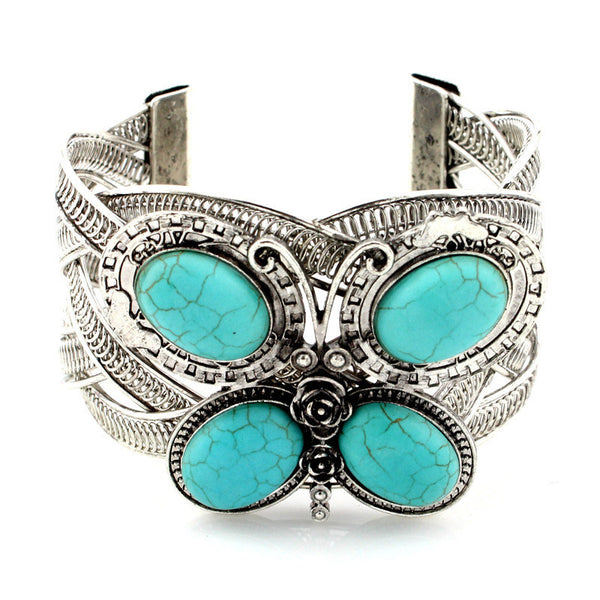 Butterfly Tibetan Silver Snake Bracelet Folk Style Silver Butterfly Snake Bracelet  #30