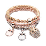 3Pcs Women Girl Charm Rhinestone Owl Pendant Bracelet Multilayer Bracelet
