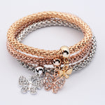 3Pcs Women Pulseiras Butterfly Pendant Bracelet Fashion Multilayer Bracelet