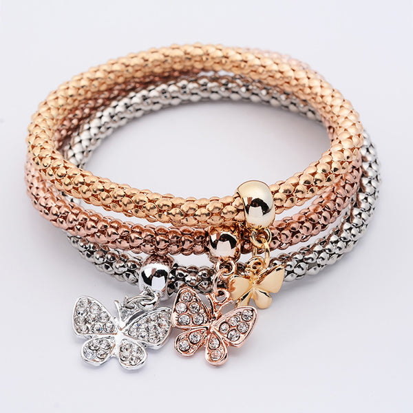 3Pcs Women Pulseiras Butterfly Pendant Bracelet Fashion Multilayer Bracelet