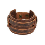 Handmade Men Alloy Buckle Punk Leather Wristband Bracelets Bangles