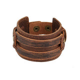 Handmade Men Alloy Buckle Punk Leather Wristband Bracelets Bangles