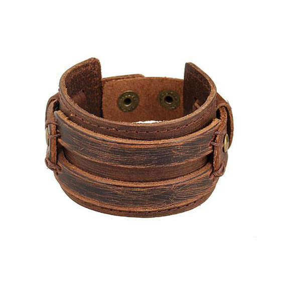 Handmade Men Alloy Buckle Punk Leather Wristband Bracelets Bangles