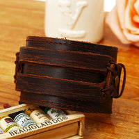 Handmade Men Alloy Buckle Punk Leather Wristband Bracelets Bangles