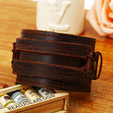 Handmade Men Alloy Buckle Punk Leather Wristband Bracelets Bangles