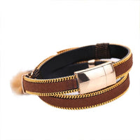 Women Bohemian Bracelet Woven Braided Handmade Wrap Cuff Magnetic Clasp Black