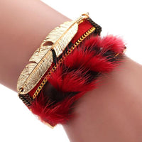 Women Bohemian Bracelet Woven Braided Handmade Wrap Cuff Magnetic Clasp Black