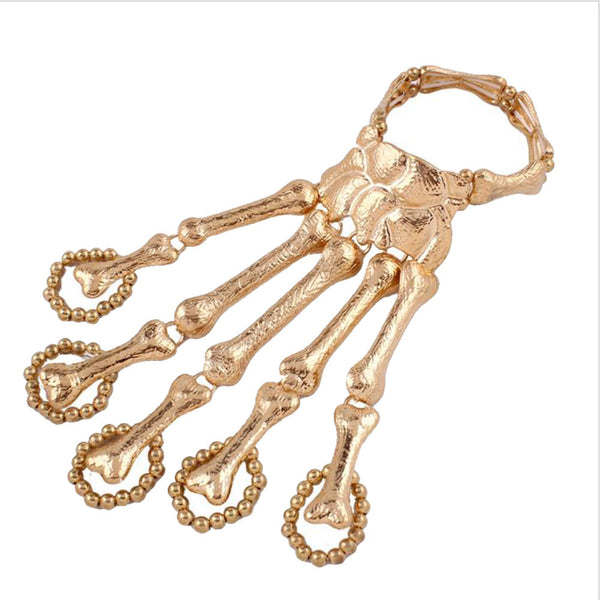Punk Gothic Devil Talon Skeleton Skull Bone Hand Finger Ring Slave Bracelet Cuff