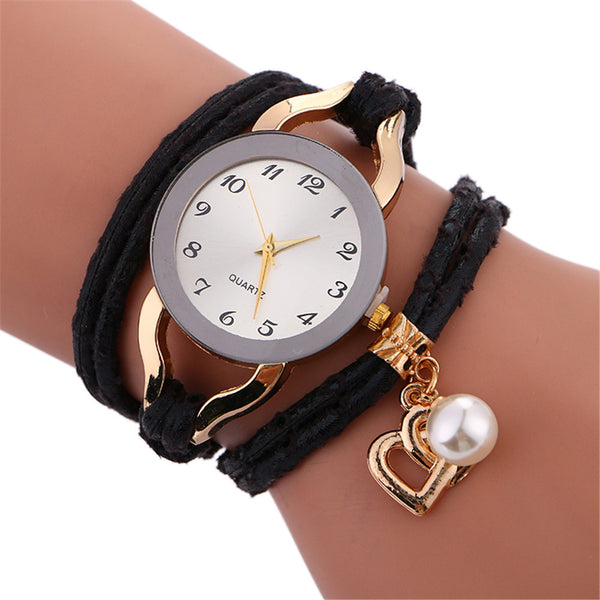 Stylish Simplicity Pendant Leather Bracelet Lady Womans Wrist Watch