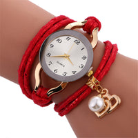 Stylish Simplicity Pendant Leather Bracelet Lady Womans Wrist Watch
