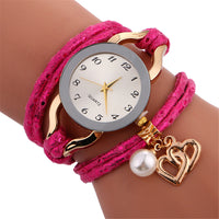 Stylish Simplicity Pendant Leather Bracelet Lady Womans Wrist Watch