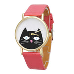 Cat Women Men Leather Band Analog Quartz Dial Wrist Watch