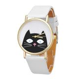 Cat Women Men Leather Band Analog Quartz Dial Wrist Watch