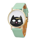 Cat Women Men Leather Band Analog Quartz Dial Wrist Watch