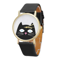 Cat Women Men Leather Band Analog Quartz Dial Wrist Watch