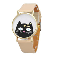 Cat Women Men Leather Band Analog Quartz Dial Wrist Watch