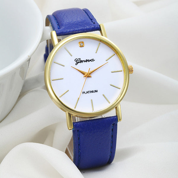 Women Design Dial Leather Band Analog Geneva Quartz Wrist Watch