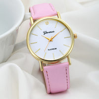 Women Design Dial Leather Band Analog Geneva Quartz Wrist Watch