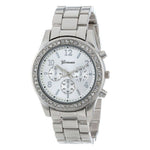 Faux Chronograph Quartz Classic Round Ladies Women Crystals Watch