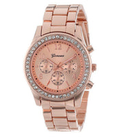 Faux Chronograph Quartz Classic Round Ladies Women Crystals Watch