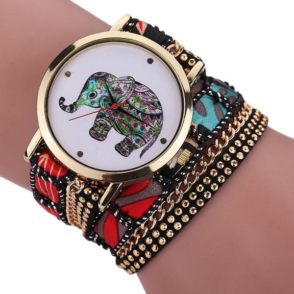 Women Girl Rhinestone Elephant Pattern Quartz Bracelet Wrist Watch