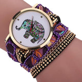 Women Girl Rhinestone Elephant Pattern Quartz Bracelet Wrist Watch