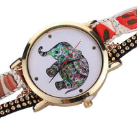 Women Girl Rhinestone Elephant Pattern Quartz Bracelet Wrist Watch