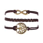 Women Girl Tree Multilayer Knit Leather Rope Chain Charm Bracelet Gift