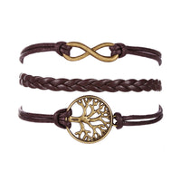 Women Girl Tree Multilayer Knit Leather Rope Chain Charm Bracelet Gift