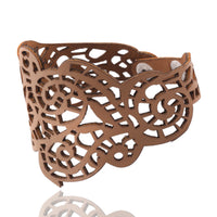 Vintage Women Punk Style Hollow Out Flower Wide Bangle Cuff Leather Bracelet BK