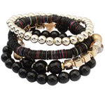 Women 4 Pcs Colorful Beads  Bangle Handmade Bracelets Florid Cool Black