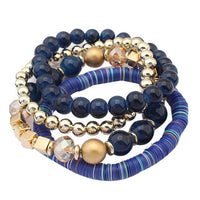 Women 4 Pcs Colorful Beads  Bangle Handmade Bracelets Florid Cool Black