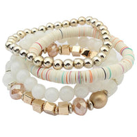 Women 4 Pcs Colorful Beads  Bangle Handmade Bracelets Florid Cool Black
