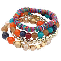 Women 4 Pcs Colorful Beads  Bangle Handmade Bracelets Florid Cool Black