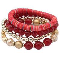 Women 4 Pcs Colorful Beads  Bangle Handmade Bracelets Florid Cool Black