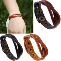 New Leather Wrap Braided Wristband Cuff Punk Men Women Bracelet Bangle