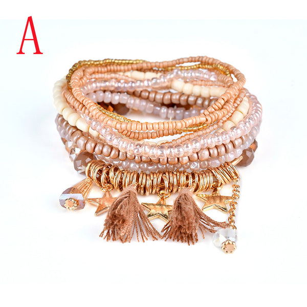 Fashion 1 Set Stretch Acrylic Beaded Bohemian Lady Bracelet Bangle A