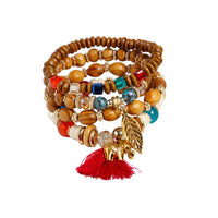 Fashion 1 Set Stretch Acrylic Beaded Bohemian Lady Bracelet Bangle Black
