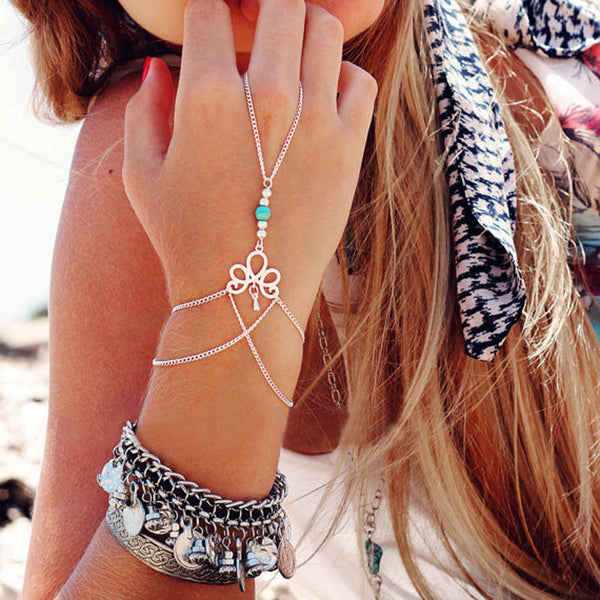 Fashion Retro Bracelet Finger Ring Bangle Slave Chain