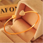 Girl Simple Love Heart Rhinestone Open Bangle Bracelet