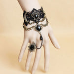 Charming Black Lace Bracelet With One Chain Ring Trendy Party Jewelry
