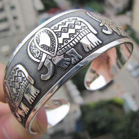 Elephant Tibetan Tibet Totem Bangle Jewelry Retro Cuff Wide Bracelet Bangle