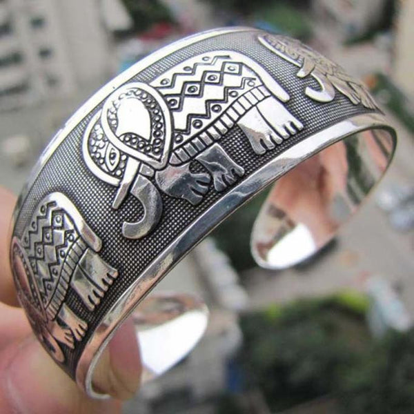 Elephant Tibetan Tibet Totem Bangle Jewelry Retro Cuff Wide Bracelet Bangle