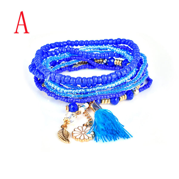 Fashion 1 Set Stretch Acrylic Beaded Bohemian Lady Bracelet Bangle A