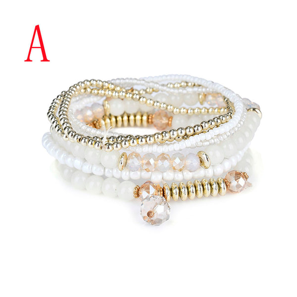 Fashion 1 Set Stretch Acrylic Beaded Bohemian Lady Bracelet Bangle A