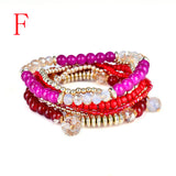 Fashion 1 Set Stretch Acrylic Beaded Bohemian Lady Bracelet Bangle A