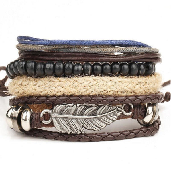 New Men's Braided Leather Stainless Steel Cuff Bangle Bracelet Wristband Fashion