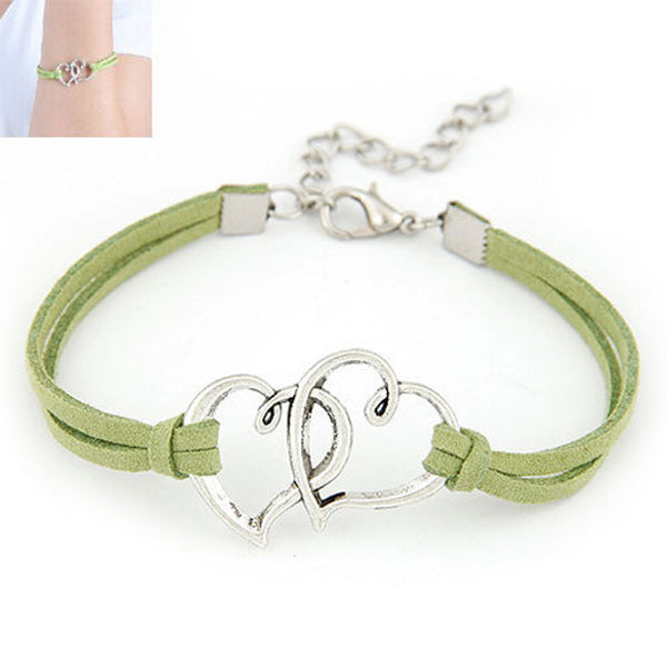 Women Love Heart Handmade Alloy Rope Charm Jewelry Weave Bracelet Gift GN