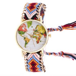 Women Map Knitted Weaved Rope Band Bracelet Quartz Dial Wrist Watch